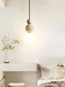 Axya Stone & Wood LED Pendant Chandelier - Medieval-Inspired Bedside Lamp