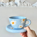 Axyaa Purple Flower Ceramic Tea Cups & Saucers, Handmade Irregular Design