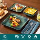 Axyaa Square Green Reactive Glaze Ceramic Dinner Set - 12/24/36 Piece Tableware