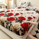 Axyaa Red & White Rose Cluster Bed Sheet & Pillowcase Three-Piece Set