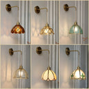 Axyaa Amber Glass LED Wall Sconce, Modern Nordic Style Plug-In Bedside Light