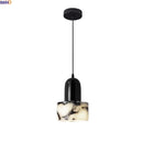 Axyaa Industrial LED Pendant Light with Black Iron Base and Bulgari Stone - Vintage Style
