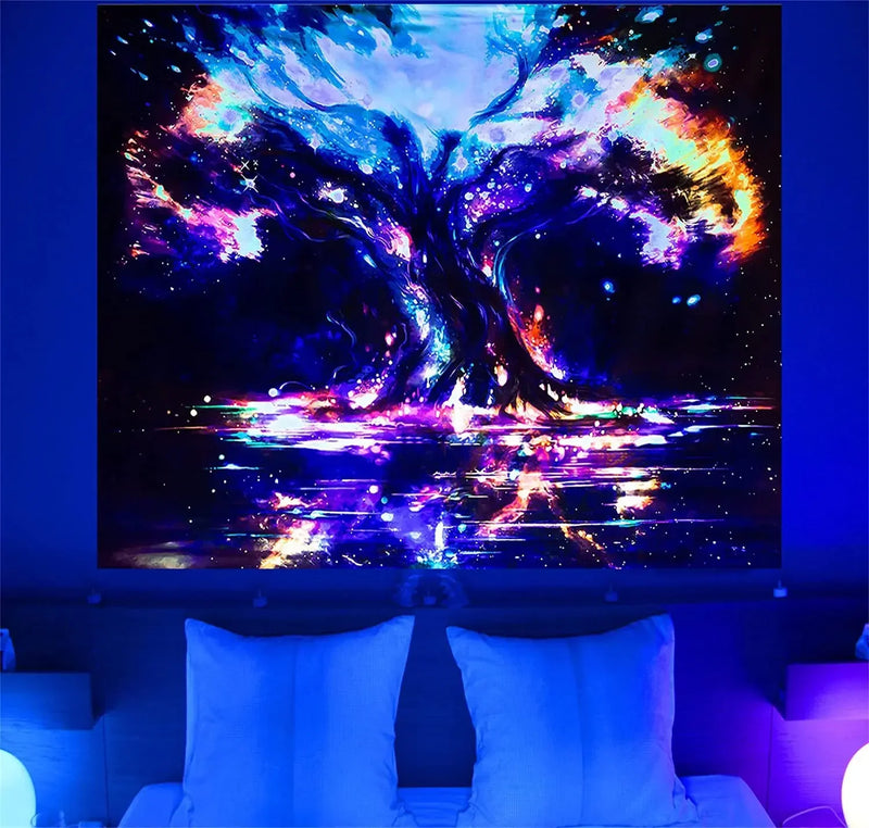 Axyaa Psychedelic Tree of Life Fluorescent Tapestry UV Wall Hanging