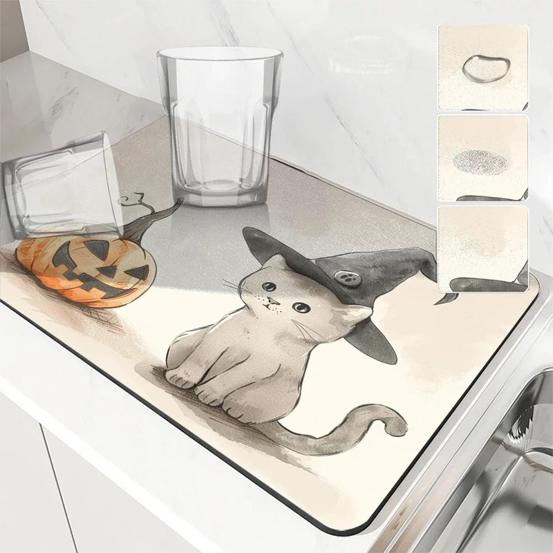 Axyaa Halloween Head Absorbent Mat: Antiskid, Quick Dry, Draining Kitchen Mat
