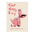 Axyaa Black Balloon Dog Canvas Painting with 'Shit Happens' Quote Wall Art