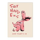 Axyaa Black Balloon Dog Canvas Painting with 'Shit Happens' Quote Wall Art