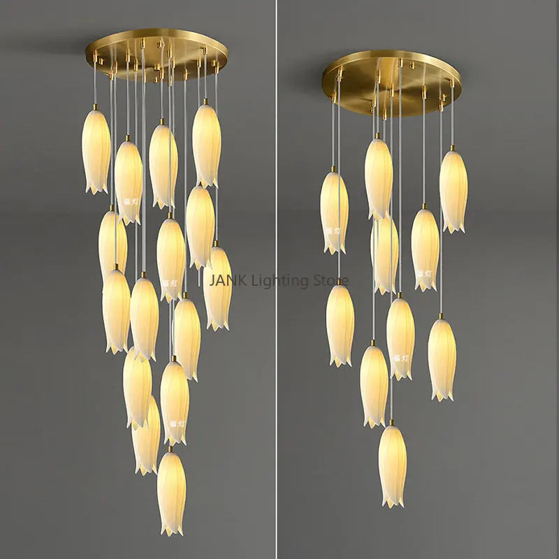Axyaa Tulip Staircase Chandelier: Luxury Multi-heads LED Hanging Lamp for Exquisite Spaces