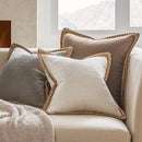 Axyaa Farmhouse Christmas Cotton Linen Pillow Cover Set in Grey Red