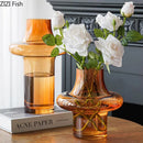Axyaa Amber Glass Vase Hydroponics Flower Pots Table Decor Aesthetic Floral Room Accent