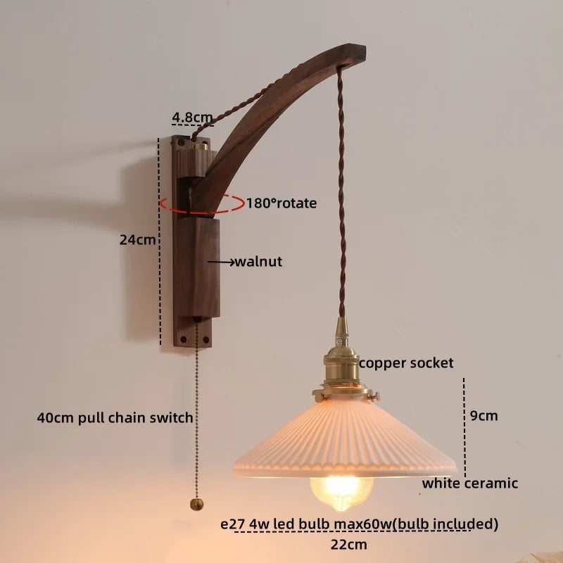 Axyaa Nordic LED Wall Sconce Walnut Copper Stair Light - Modern Home Decor