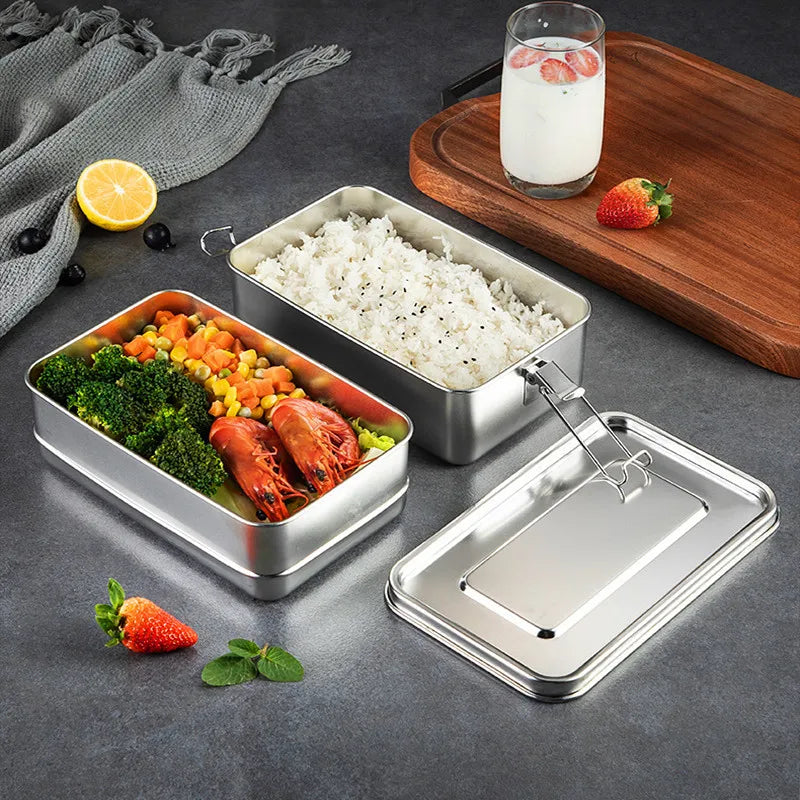 Axyaa Stainless Steel Square Bento Box with Lock Clip - Large Capacity