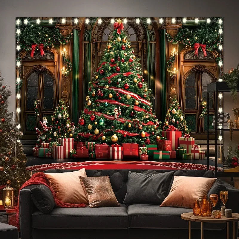 Axyaa Christmas Day Party Decor Tapestry: Tree, Gift Box Living Room Home Decoration