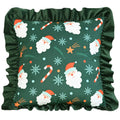 Axyaa Dutch Velvet Christmas Pillow Cover with Ruffles, Red and Green Print