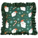 Axyaa Dutch Velvet Christmas Pillow Cover with Ruffles, Red and Green Print