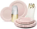 Axyaa Vintage Wedding Party Plastic Plates & Cutlery Set - 80 Guests