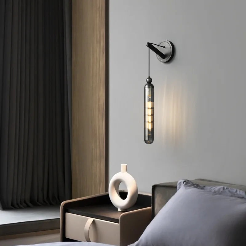 Axyaa Clear Glass Wall Lamp Gold Black Metal Sconce Surface Mount