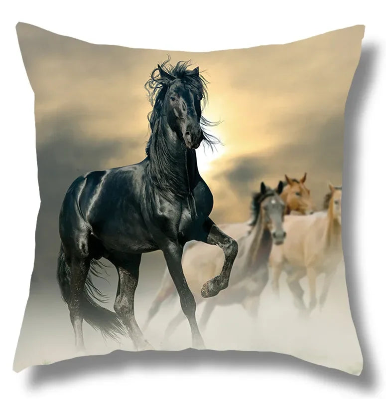 Fine Horse Print Cushion Cover for Home Decor by Axyaa