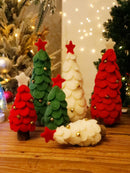 Axyaa Mini Wooden Felt Christmas Tree Ornaments with Bells for Festive Tabletop Decor