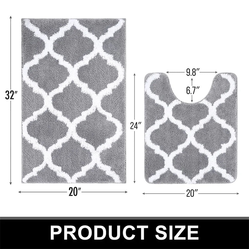 Axyaa Microfiber Bathroom Rugs Set 2 Pc - Non Slip Shaggy Bath Rug
