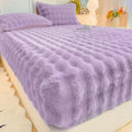 Axyaa Rabbit Fur Plush Fitted Sheet - Thick, Winter Bedspread, Anti-Slip Mattress Protector
