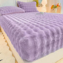 Axyaa Rabbit Fur Plush Fitted Sheet - Thick, Winter Bedspread, Anti-Slip Mattress Protector