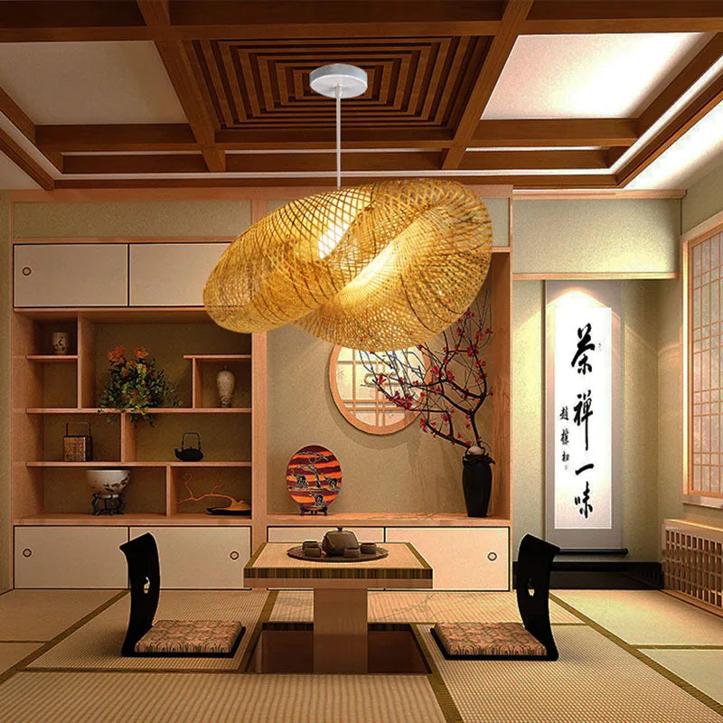 Axyaa Bamboo Woven Chandelier LED Lighting Fixture