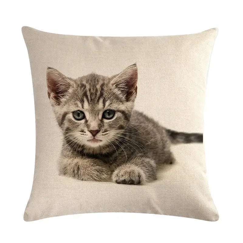Axyaa Cat Printed Cotton Linen Cushion Cover 45x45cm