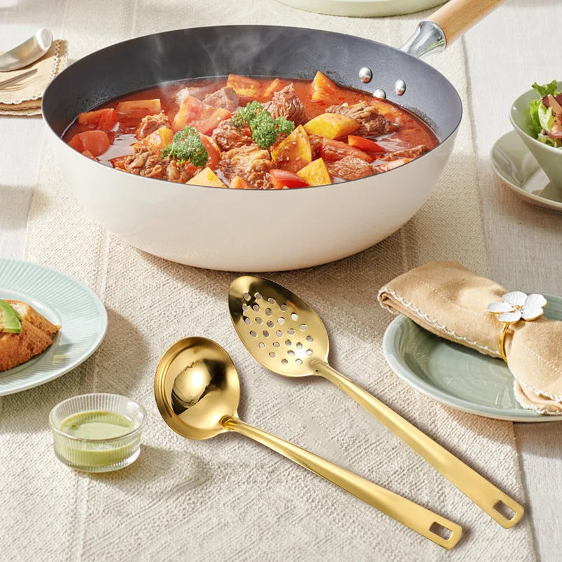 Axyaa Stainless Steel Cutlery Set Spoon Spatula Clander Kitchenware Mirror Polished