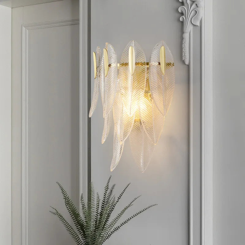 Axyaa Modern Luxury Feather Leaves LED Wall Lamp for Bedroom and Living Room