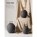 Axyaa Sandstone Black Round Floor Vase - Large 12.5 Inch, Farmhouse Rustic Home Decor