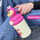 Axyaa Cartoon Thermos Bottle: Stainless Steel Insulated Vacuum Cup with Straw for Kids.