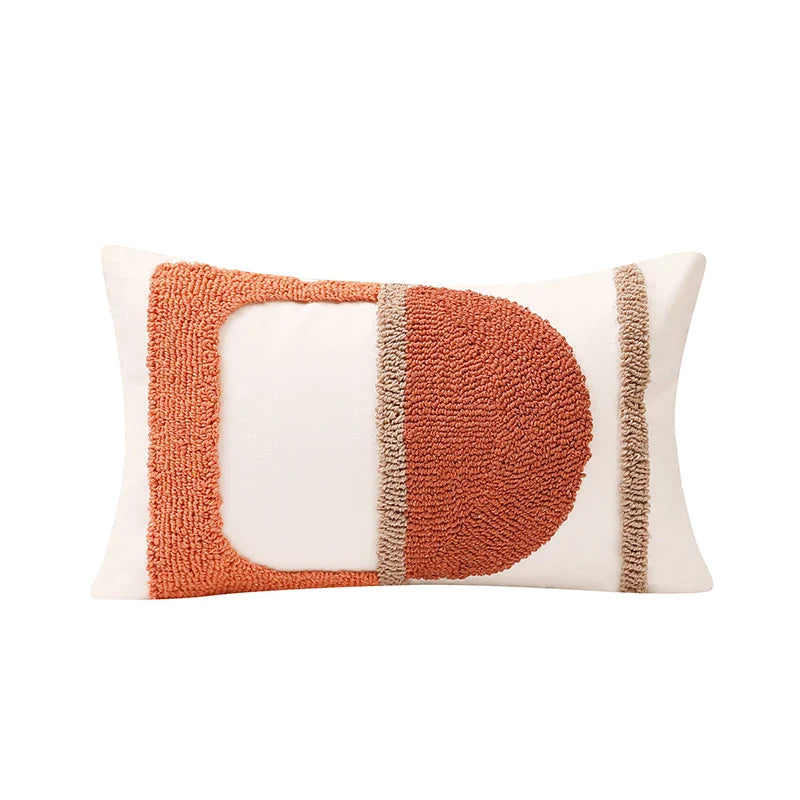 Axyaa Burnt Orange Gematric Tufted Half Circle Cushion Cover for Home Decor