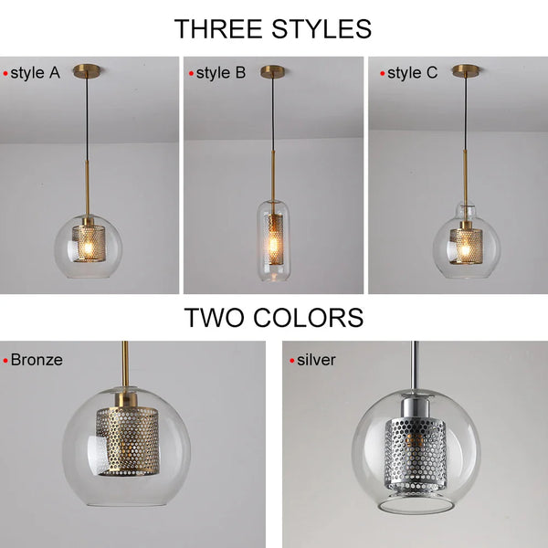 Axyaa Sliver Bronze Loft Glass Ball Pendant Light for Modern Living Room and Kitchen