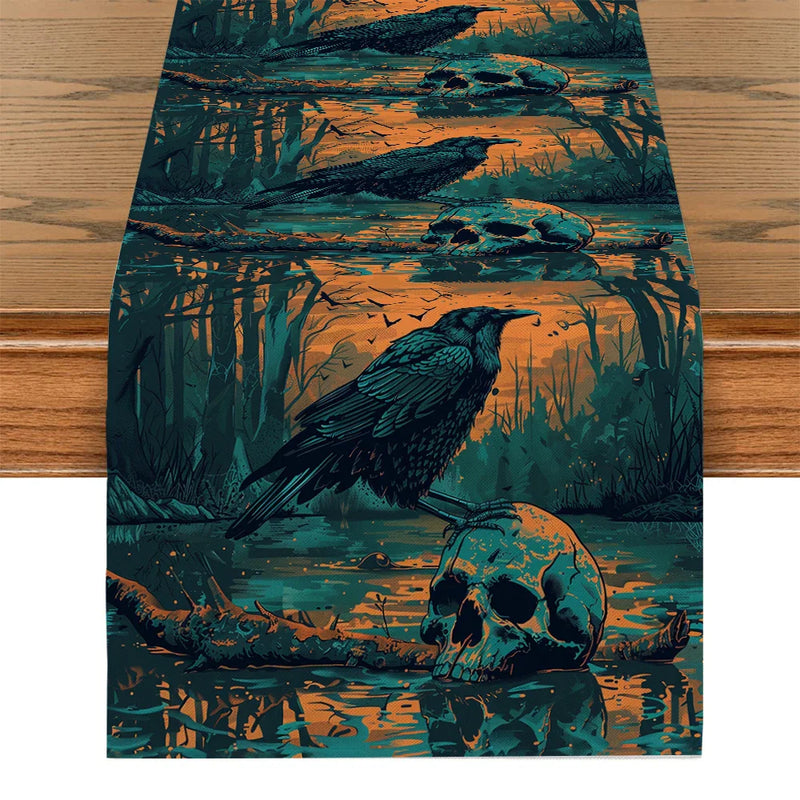 Skeleton Silhouettes Table Runner by Axyaa: Elegant Home & Party Decoration