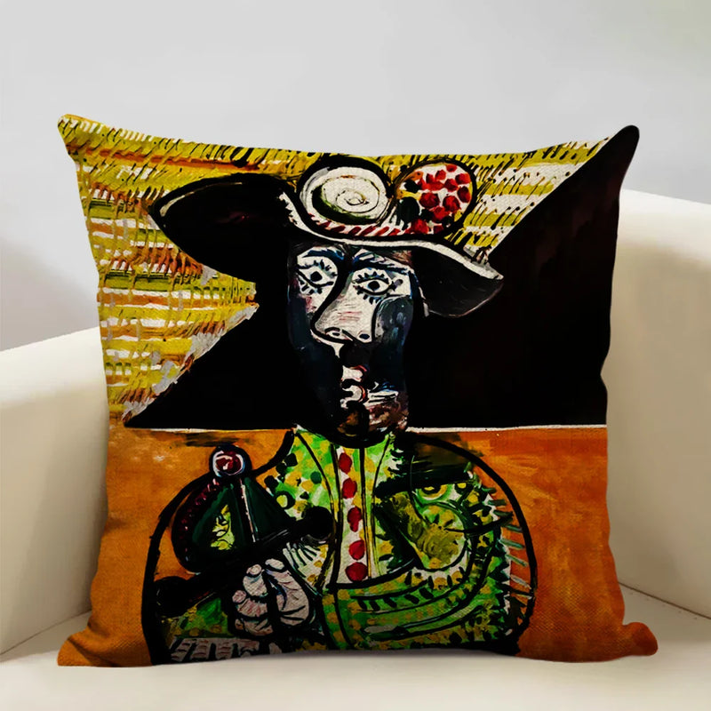 Pablo Picasso Abstract Art Cushion Cover 45x45cm Beige Linen Axyaa Brand