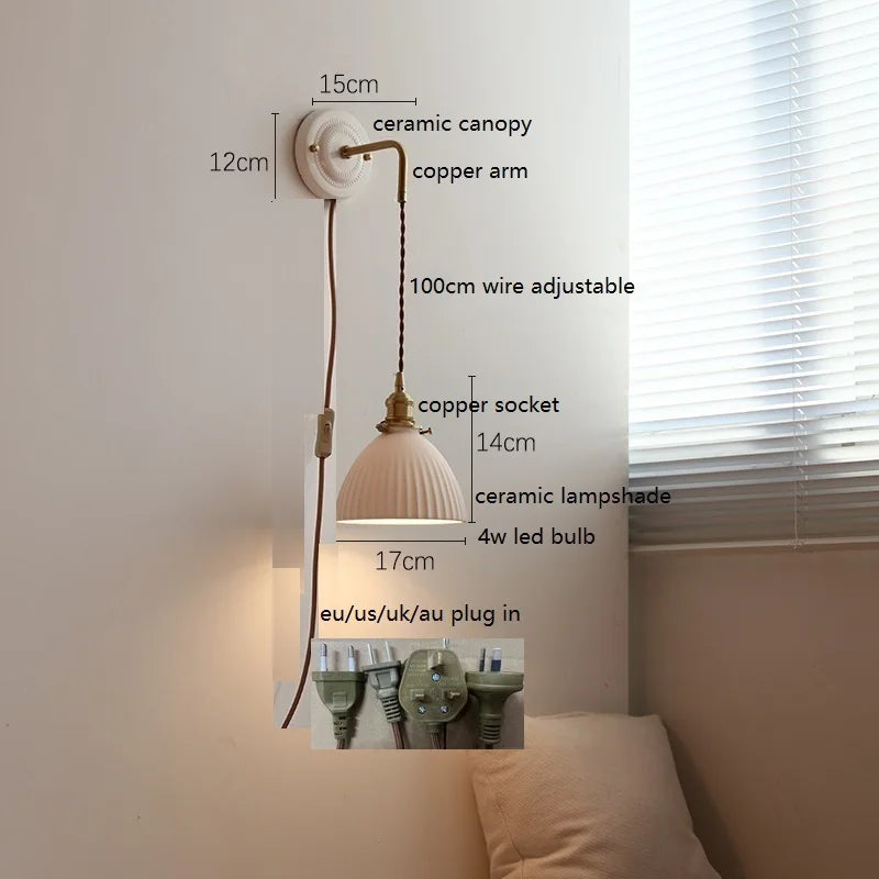 Axyaa Ceramic LED Wall Sconce with Adjustable Copper Arm