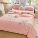 Axyaa Super Soft Embroidered Summer Quilt Set - Solid Color Cotton Bedding