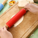 Silicone Rolling Pin with Wooden Handle - Axyaa Baking Tool