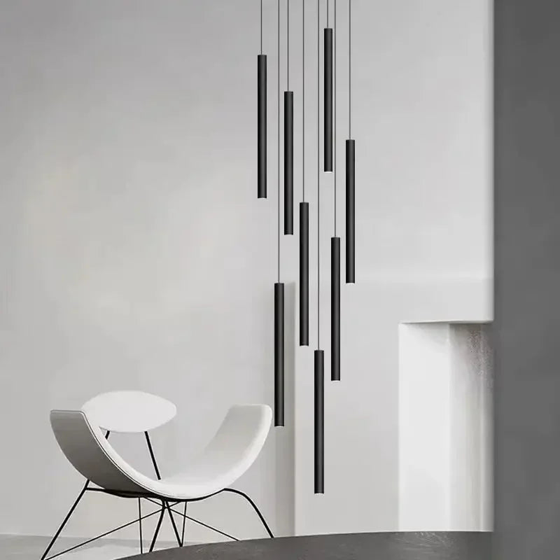 Axyaa Tubular LED Stair Chandelier for Duplex Building Villa Loft Lighting