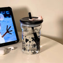 Axyaa 560ml Star Glass Water Bottle with Lid and Straw
