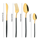 Axyaa 16Pcs Western Black Gold Dinnerware Set Stainless Steel Tableware Flatware