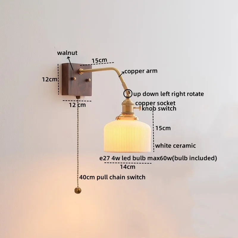 Axyaa LED Wall Sconce Pull Chain Switch Modern Style Nordic Mirror Light Fixtures