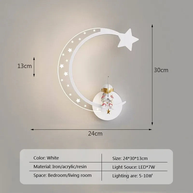 Axyaa Astronaut Star Moon LED Wall Lamps for Children's Room