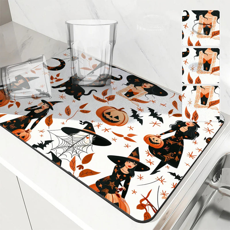 Axyaa Halloween Black Cat Antiskid Drying Mat