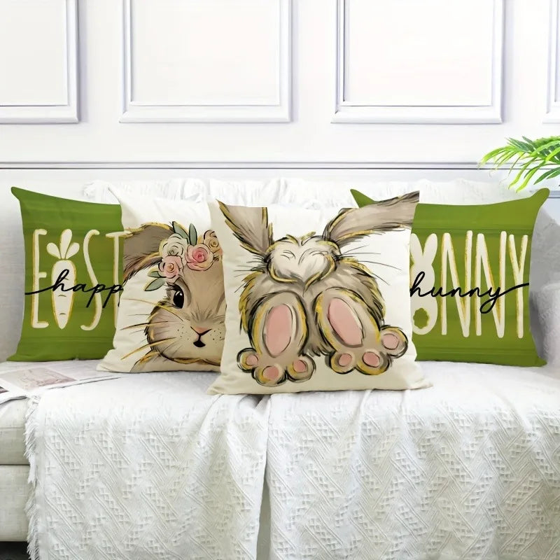 Axyaa Bunny Print Pillow Cover for Easter Home Decor