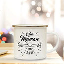 AXYAA Best Mom French Print Enamel Coffee Mug - Home Drinkware Gift