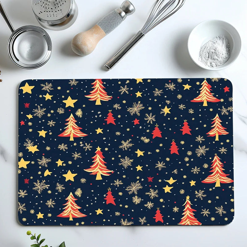 Christmas Tree Snow Stars Drying Mat - Non-Slip Absorbent Kitchen Placemat by Axyaa