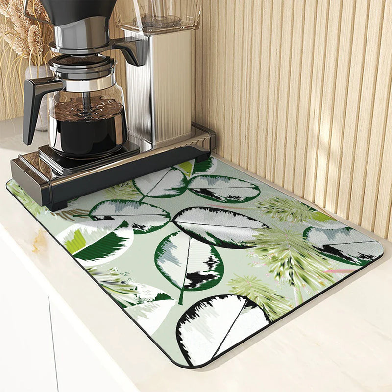 Tropical Leaf Kitchen Drying Mat Quick Dry Drain Pad for Axyaa Brand