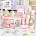 Axyaa Bear Handle Desk Organizer: Pen Holder, Sticky Note & Tape Storage Box