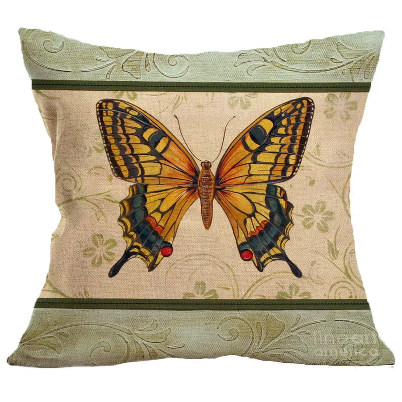 Axyaa Butterfly Pattern Linen Cushion Sleeve for Home Living Room Bedroom Sofa Car